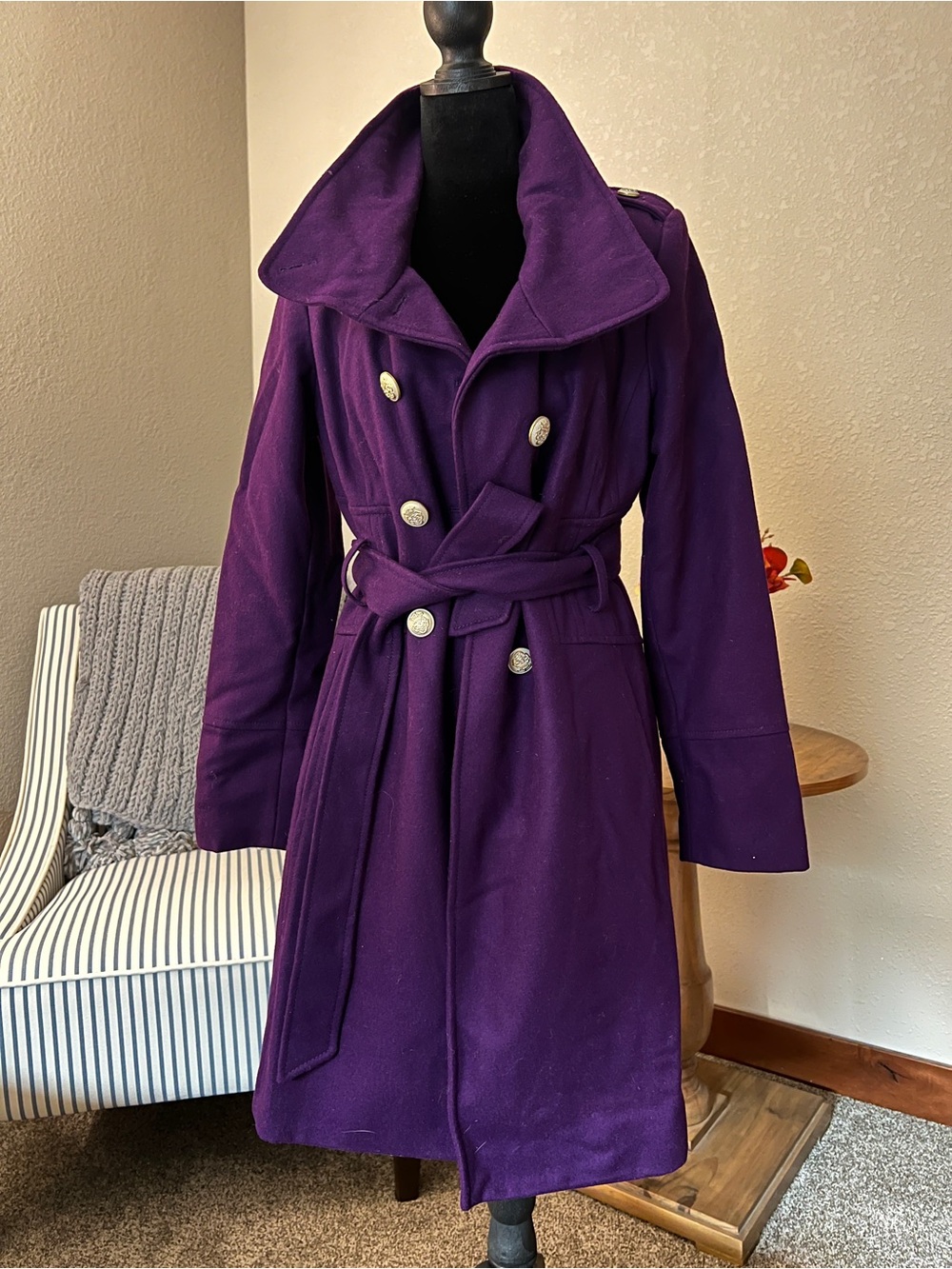 Guess Purple Double-Breasted Trench Coat with Belt